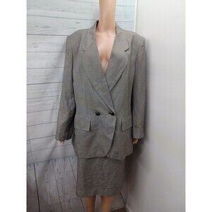Le Suit skirt suit set Sz 18 Blazer black white Ginghan Double Breasted
